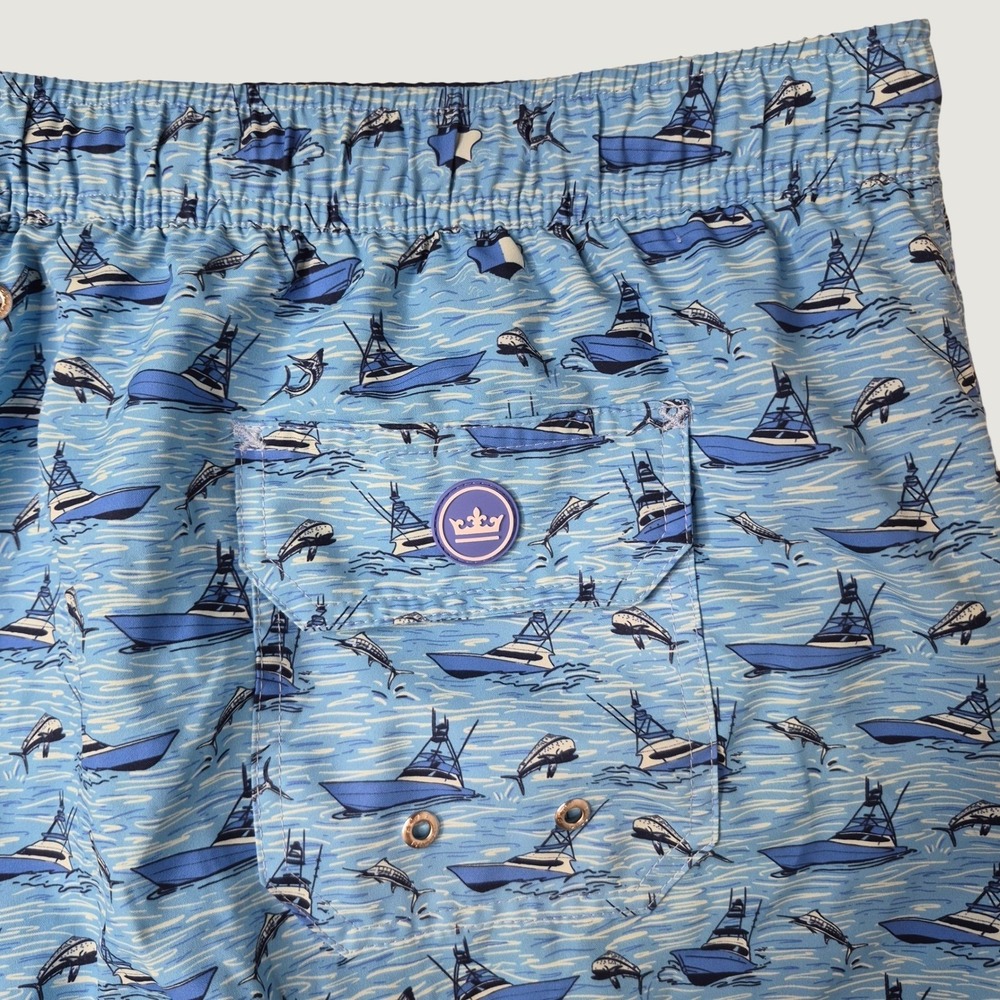 Peter Millar Swim Trunks Mens XXL Blue Fishing Boat Nautical Seaside Collection